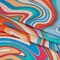 1 Yard Charmeuse Silk Retro Swirl Print Fabric Italian Made Blue, Orange & Pink 53 Inch Width